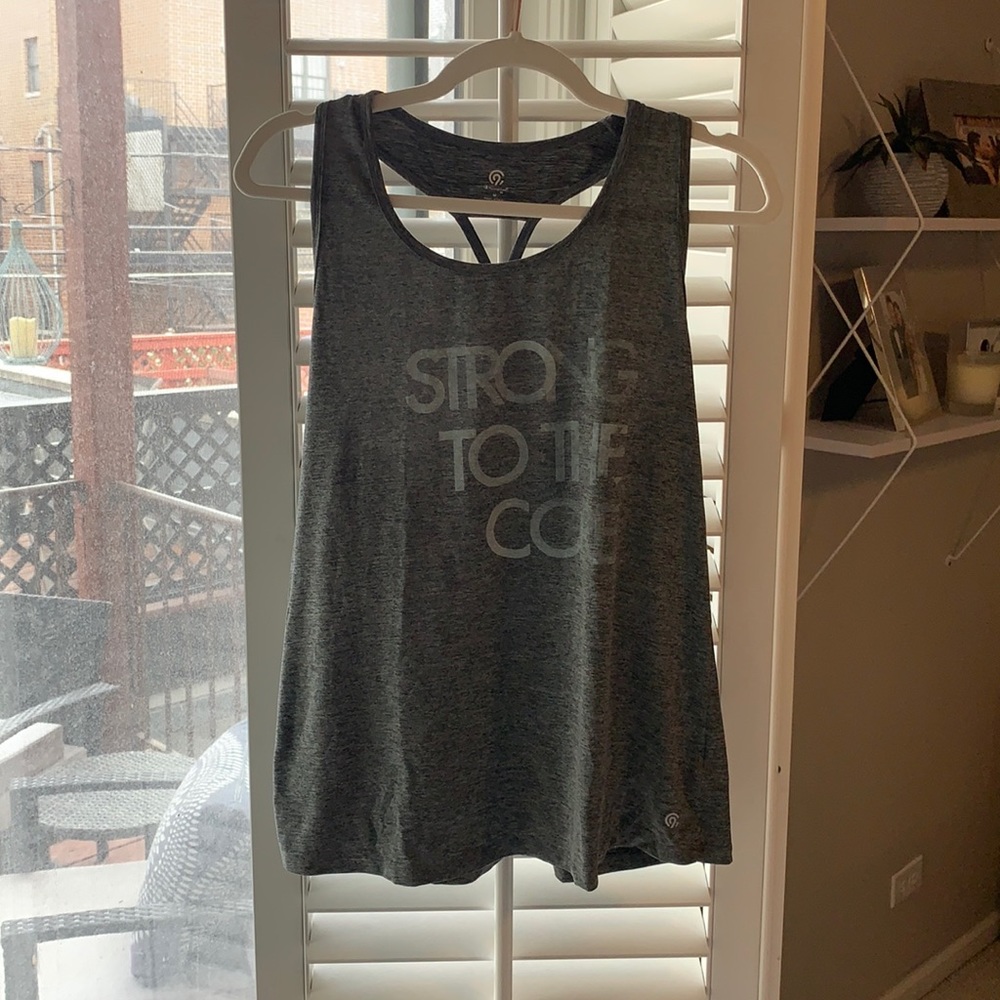 “Strong to the Core” Gray Workout Top